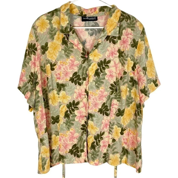 Vintage 90s Farmhouse Floral Button Down Shirt Blouse Womens Plus Size 1X Pink - Picture 1 of 11